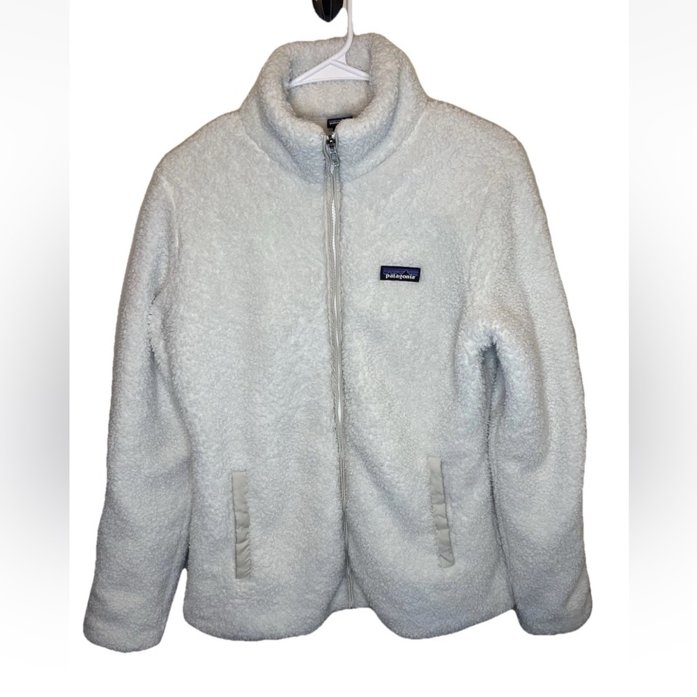 Patagonia Women’s Los Gatos White Fleece Jacket Zip Up Size L EUC Soft Warm Cozy